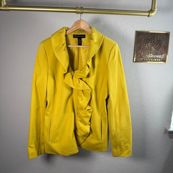 INC International Concepts Womens Yellow Ruffle Front Ponte Knit Jacket Large - Picture 8 of 8